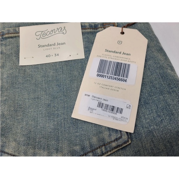 Tecovas Jeans Standard Straight Leg Light Blue Wash Stretch Denim 40X34 Mens NEW - Picture 4 of 10